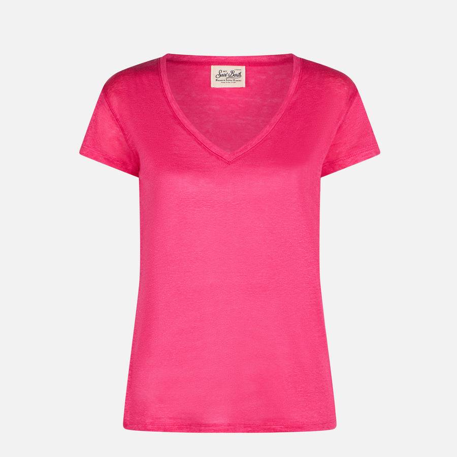 Mc2 Saint Barth T-shirt Da Donna In Lino Fucsia
