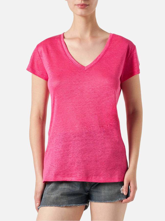 Mc2 Saint Barth T-shirt da donna in lino fucsia