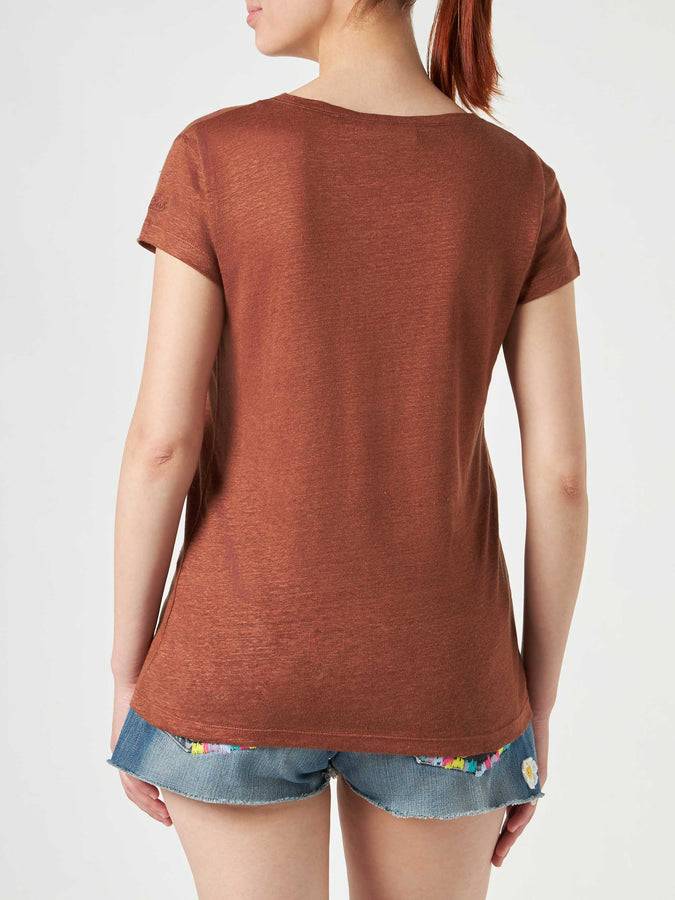 Mc2 Saint Barth T-shirt Da Donna In Lino Marrone