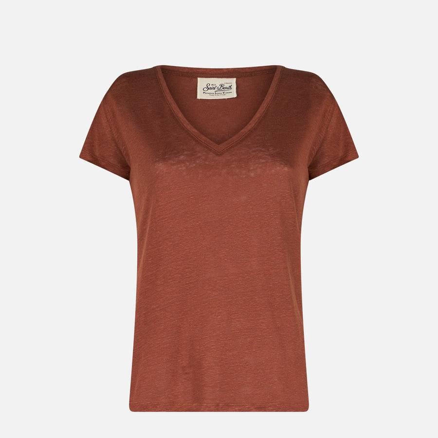 Mc2 Saint Barth T-shirt Da Donna In Lino Marrone