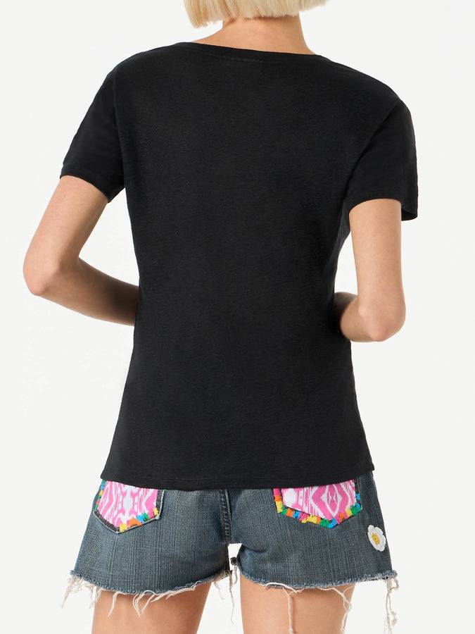 Mc2 Saint Barth T-shirt Da Donna In Lino Nero