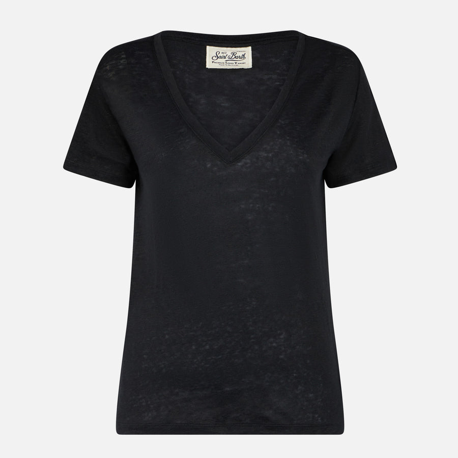 Mc2 Saint Barth T-shirt Da Donna In Lino Nero