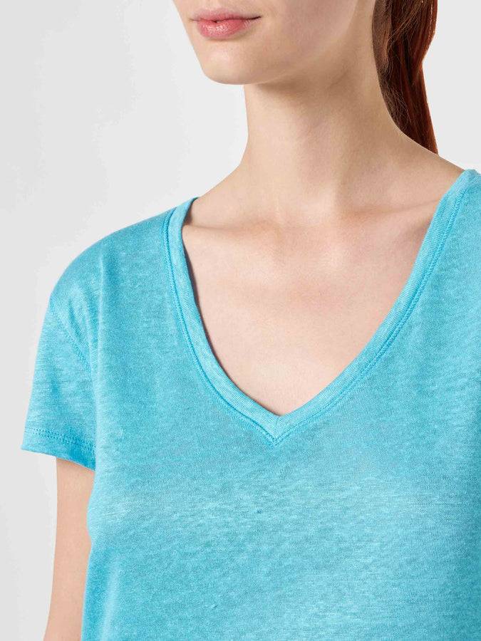 Mc2 Saint Barth T-shirt Da Donna In Lino Turchese