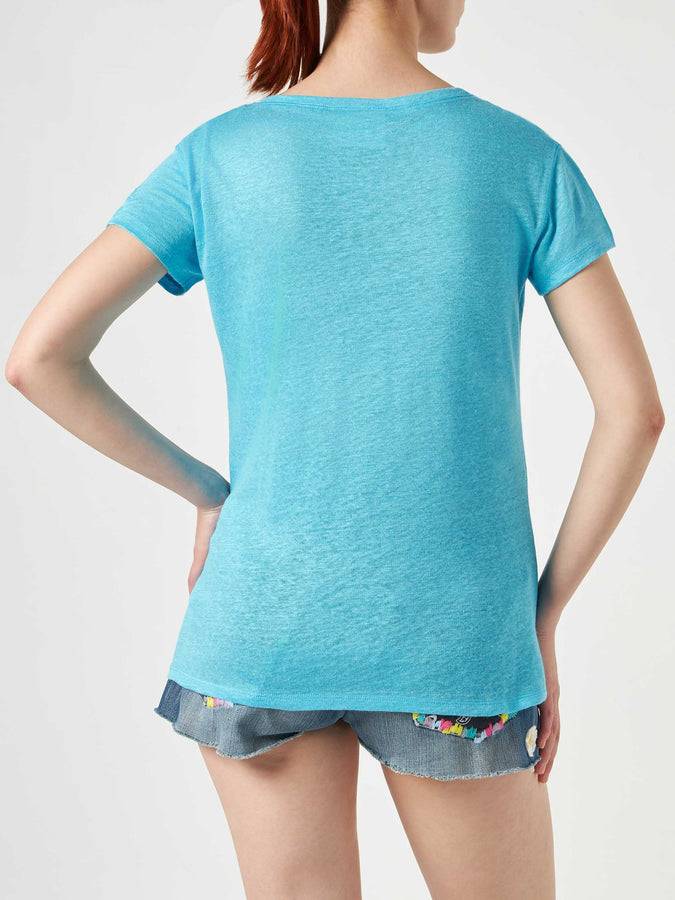 Mc2 Saint Barth T-shirt Da Donna In Lino Turchese
