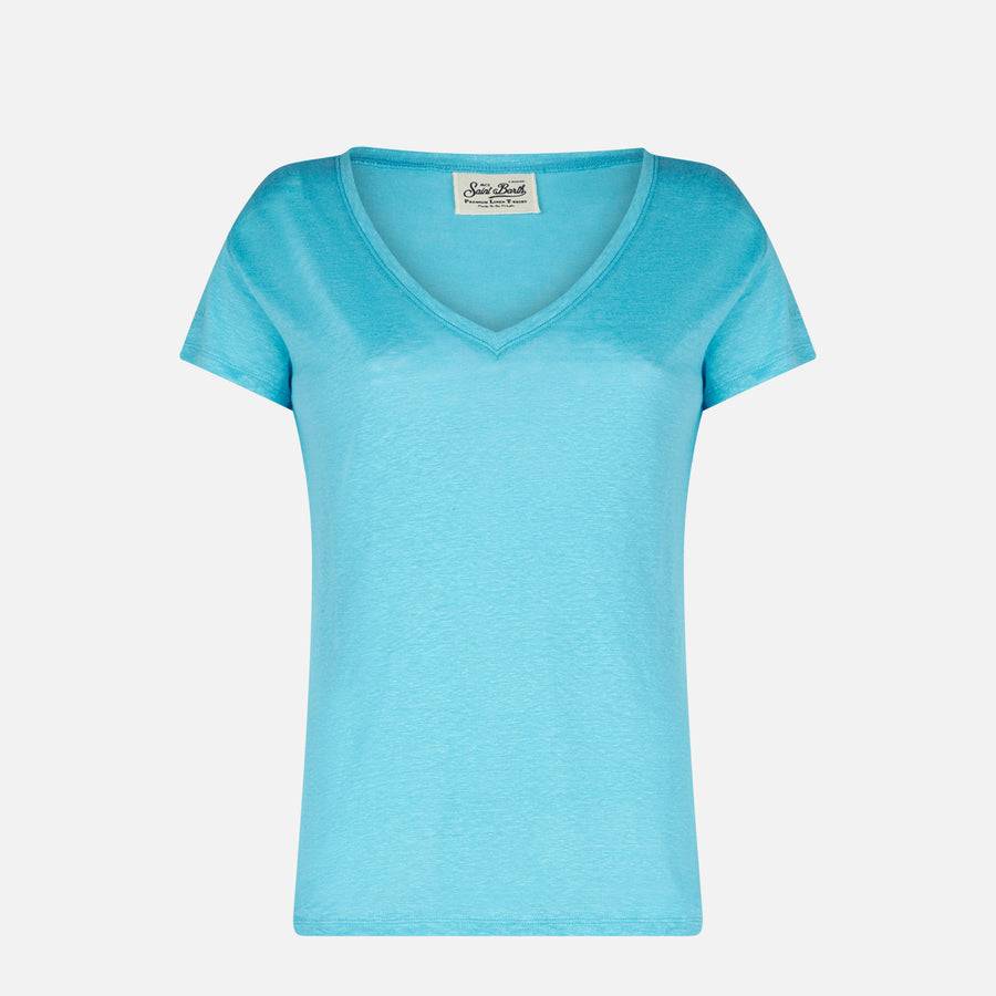 Mc2 Saint Barth T-shirt Da Donna In Lino Turchese