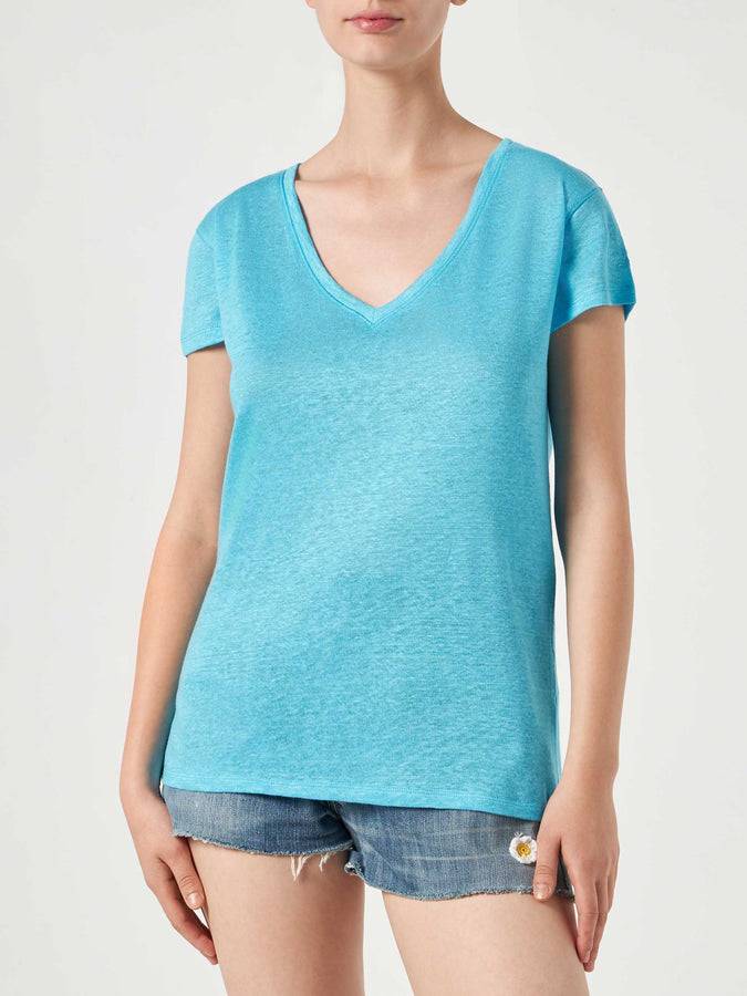 Mc2 Saint Barth T-shirt da donna in lino turchese