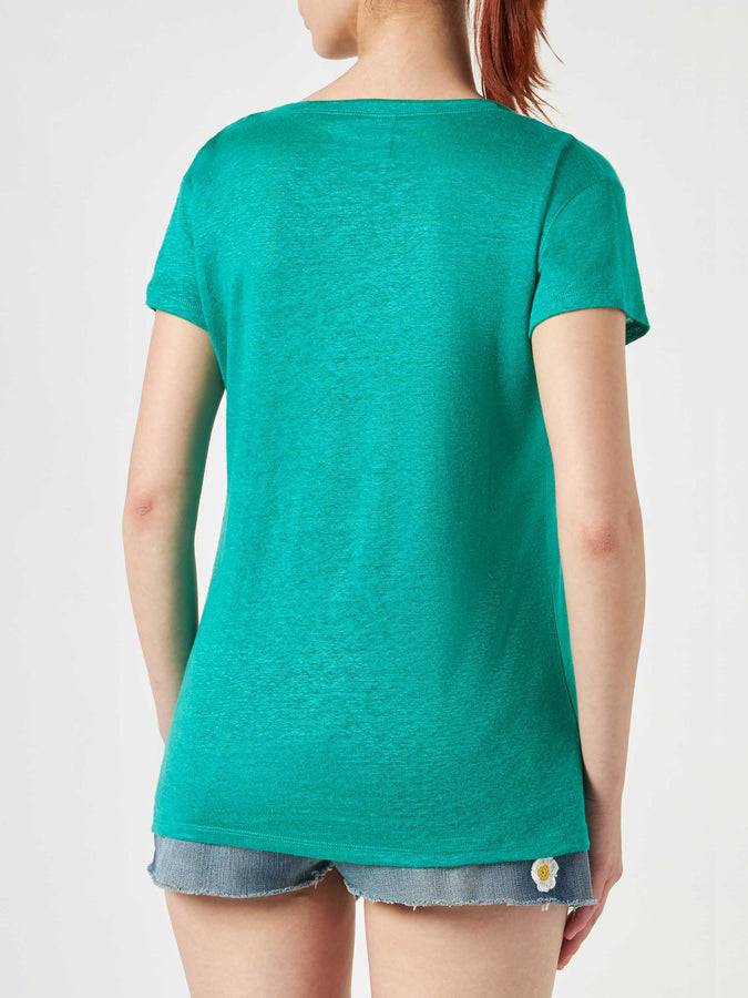 Mc2 Saint Barth T-shirt Da Donna In Lino Verde