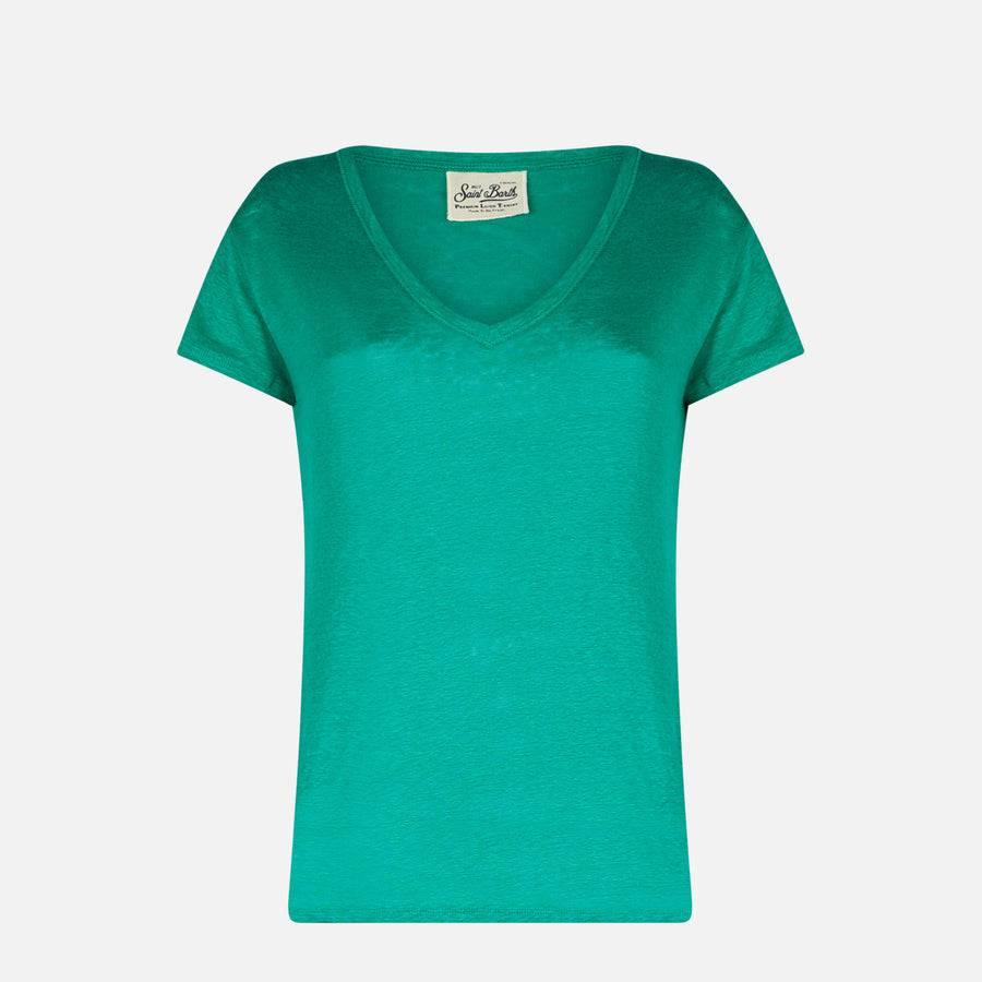 Mc2 Saint Barth T-shirt Da Donna In Lino Verde