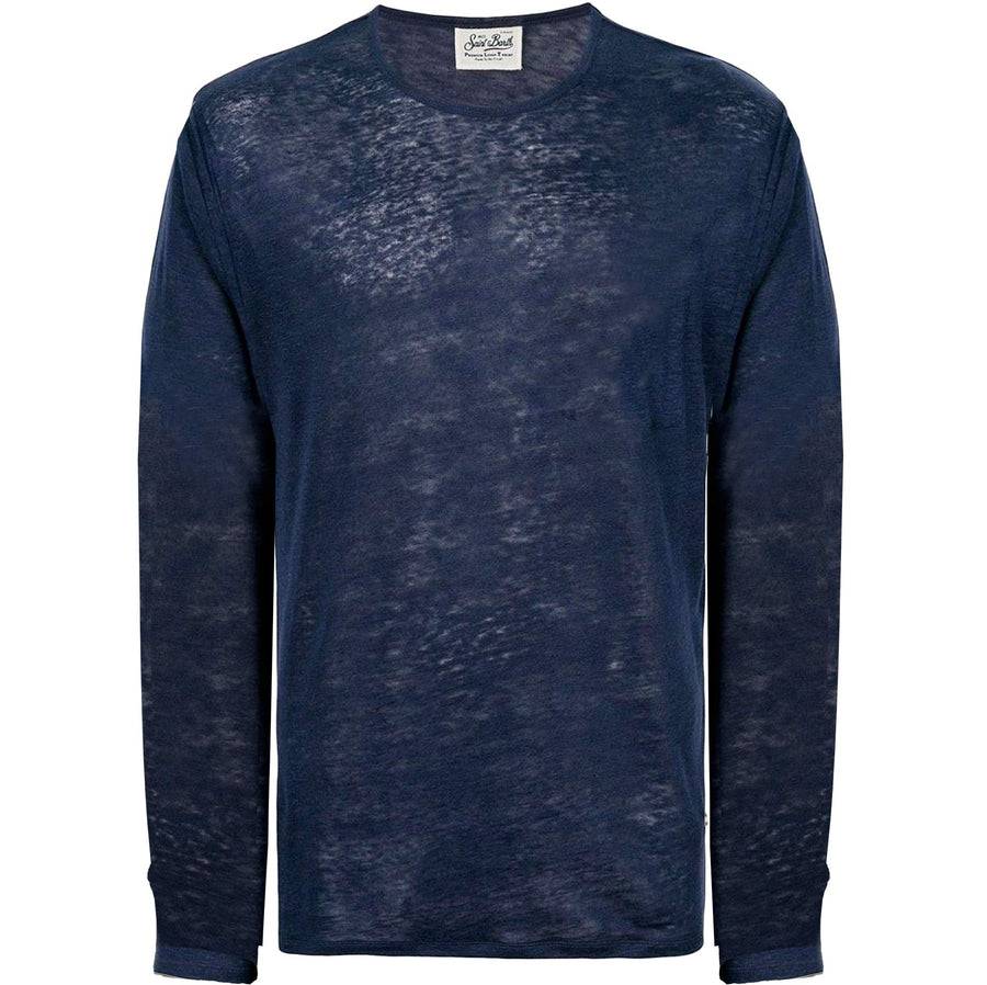 Mc2 Saint Barth T-Shirt Da Uomo In Lino Blu Navy