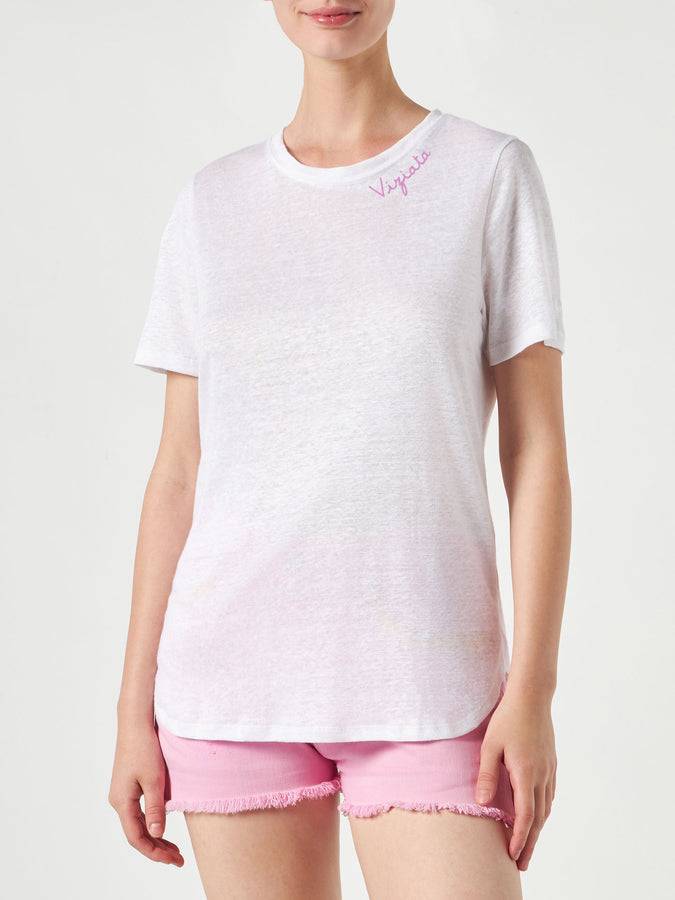 Mc2 Saint Barth T-shirt In Lino Con Ricamo Viziata