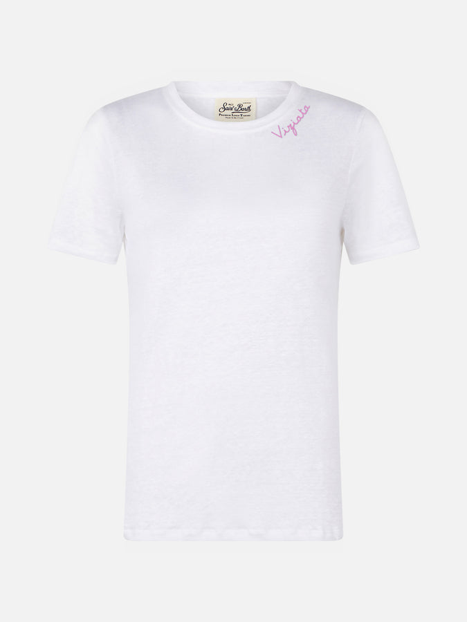 Mc2 Saint Barth T-shirt In Lino Con Ricamo Viziata
