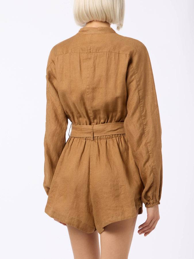 Mc2 Saint Barth Woman Camel Linen Playsuit Hanniel