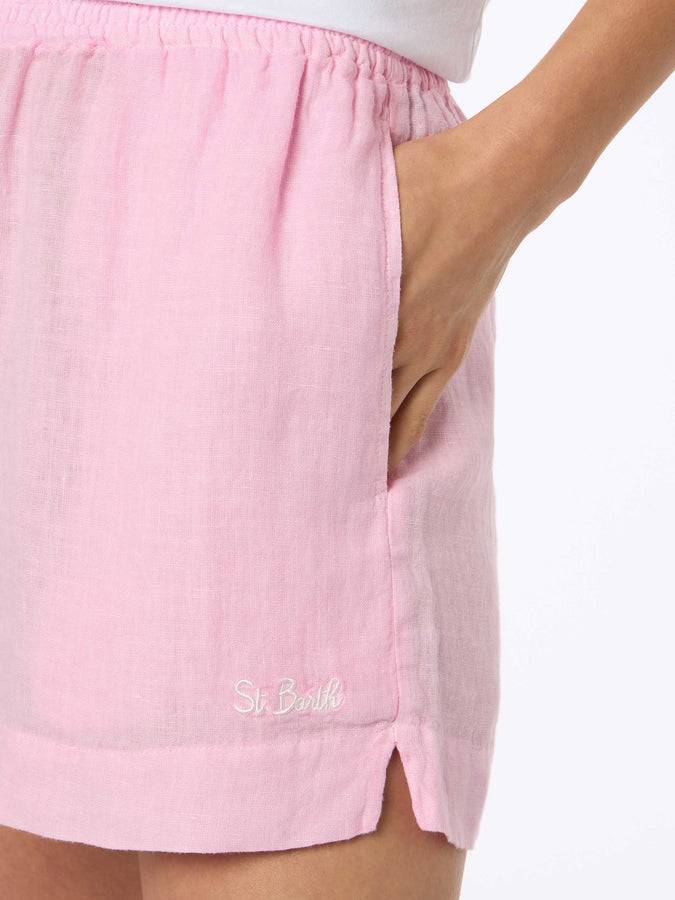 Mc2 Saint Barth Woman Pink Linen Pull Up Shorts