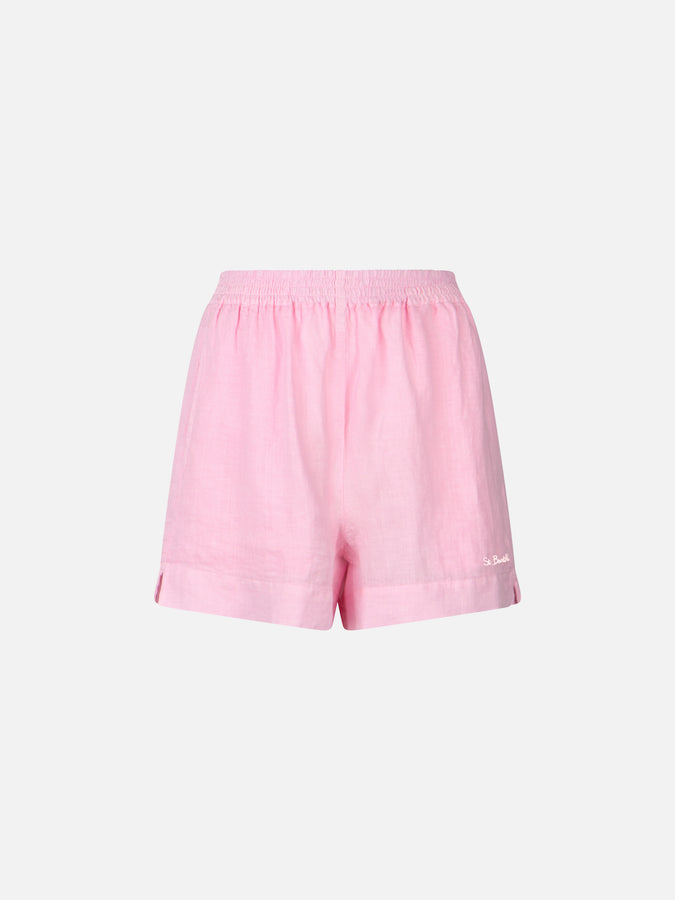 Mc2 Saint Barth Woman Pink Linen Pull Up Shorts