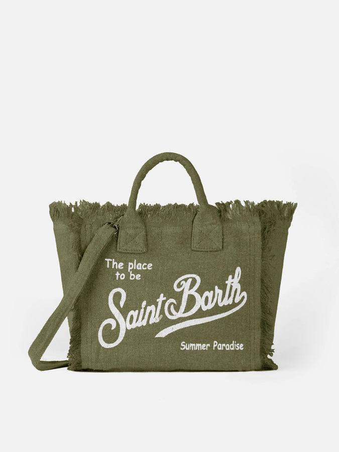 Mc2 Saint Barth Military green Colette Linen handbag with Saint Barth logo print