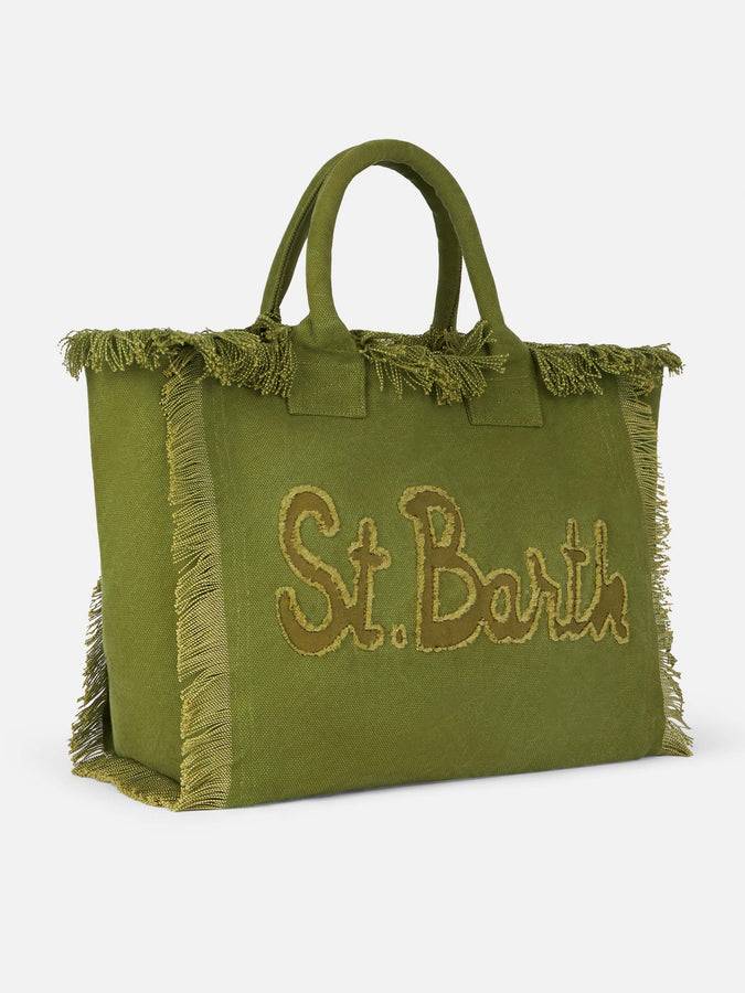 Mc2 Saint Barth Military Green Cotton Canvas Vanity Tote Bag With Logo Patch