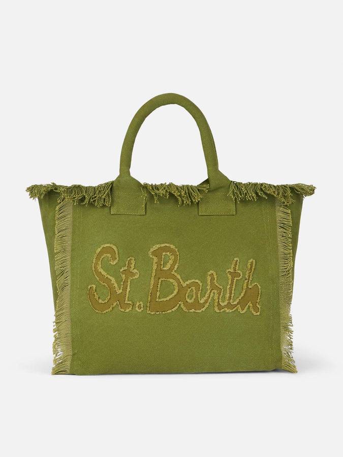 Mc2 Saint Barth Military Green Cotton Canvas Vanity Tote Bag With Logo Patch