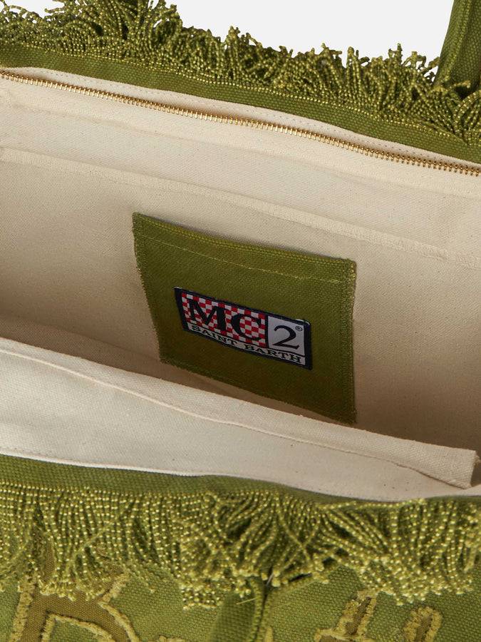 Mc2 Saint Barth Military Green Cotton Canvas Vanity Tote Bag With Logo Patch