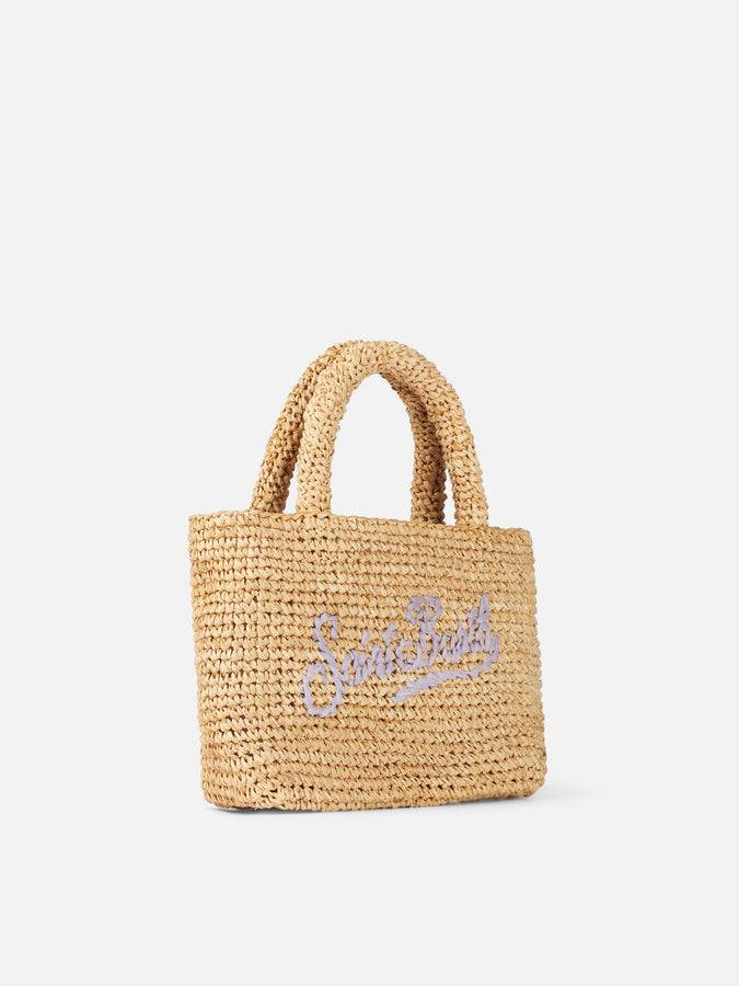 Mc2 Saint Barth Mini Borsa Beach In Rafia Beige Con Pochette In Cotone E Tracolla