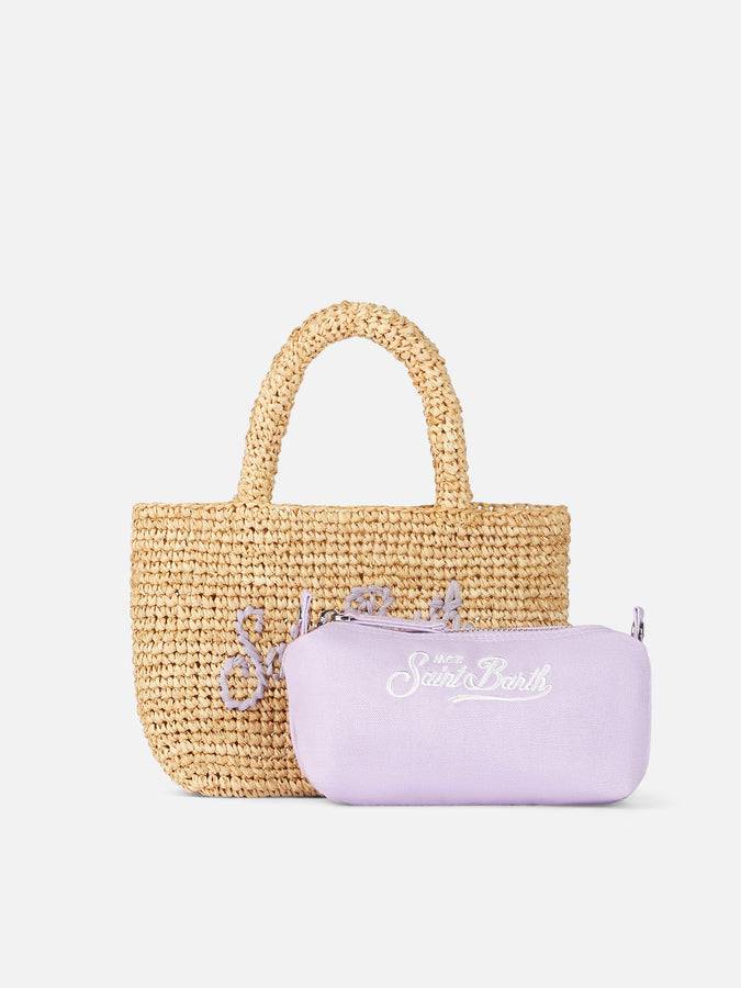 Mc2 Saint Barth Mini Borsa Beach In Rafia Beige Con Pochette In Cotone E Tracolla