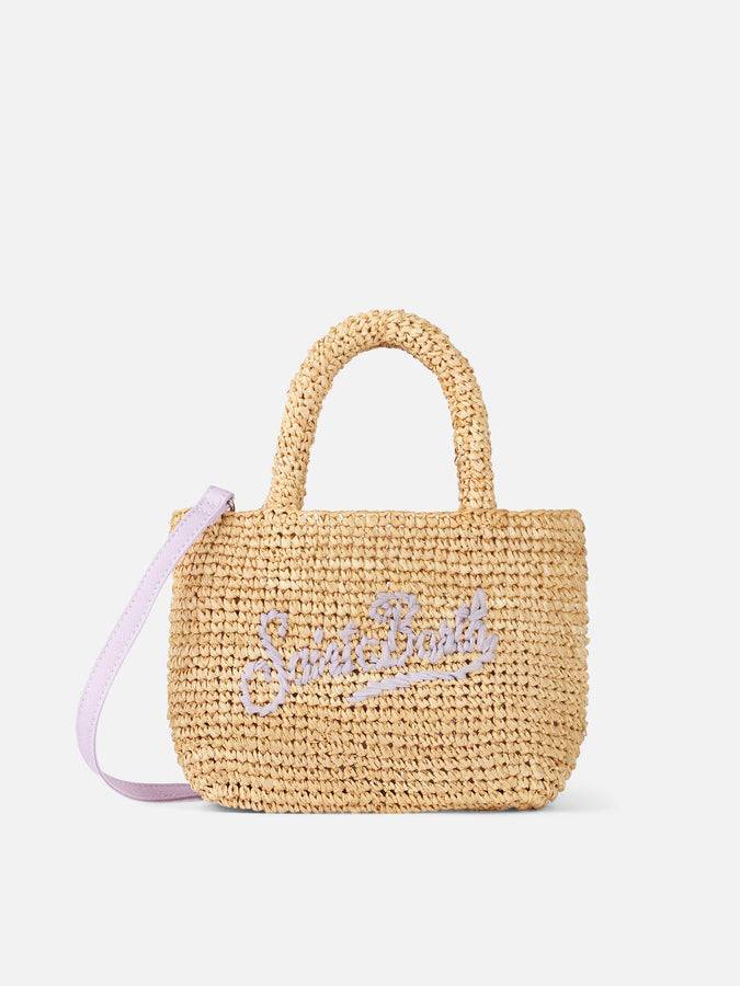 Mc2 Saint Barth Mini borsa Beach in rafia beige con pochette in cotone e tracolla