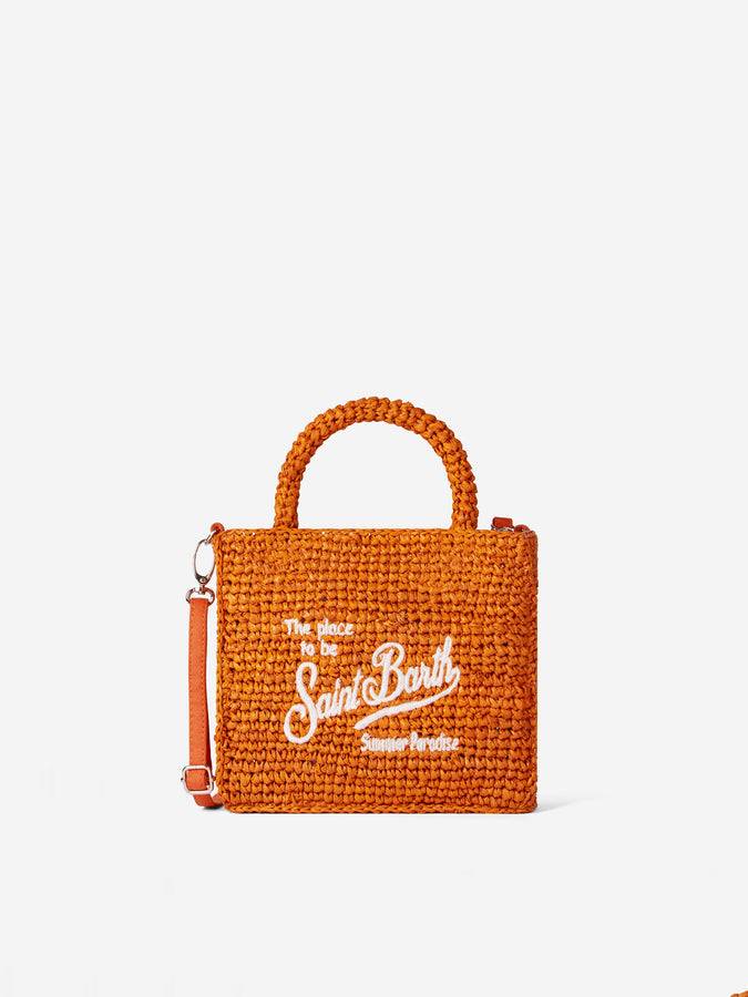 Mc2 Saint Barth Mini borsa Vanity in rafia arancione con ricamo frontale