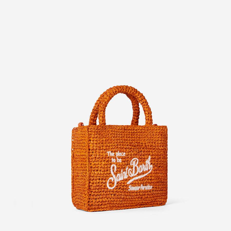Mc2 Saint Barth Mini Borsa Vanity In Rafia Arancione Con Ricamo Frontale