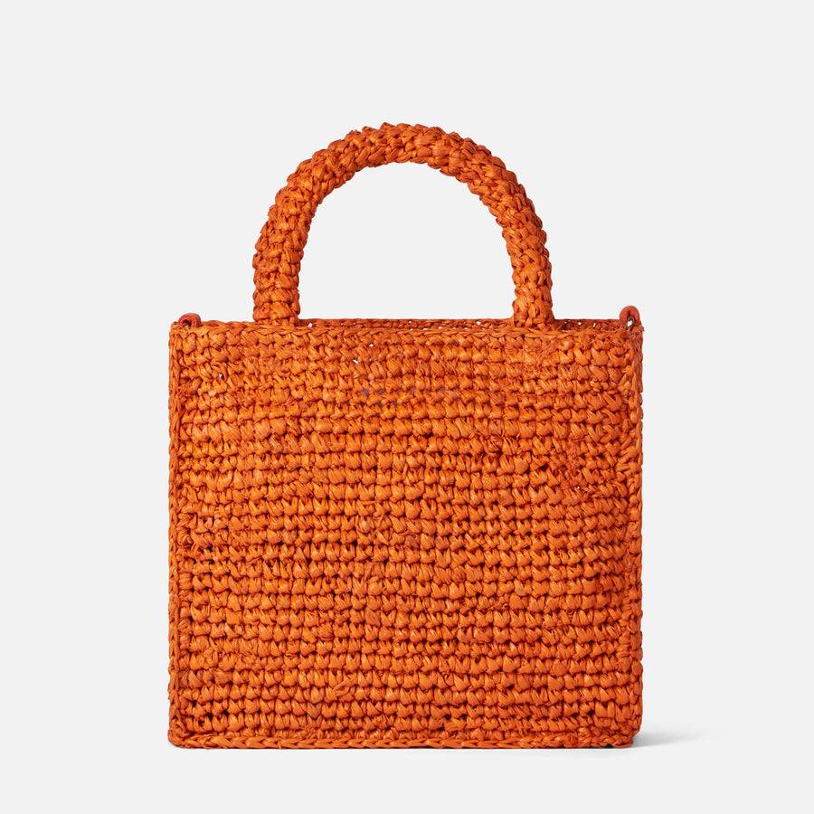 Mc2 Saint Barth Mini Borsa Vanity In Rafia Arancione Con Ricamo Frontale