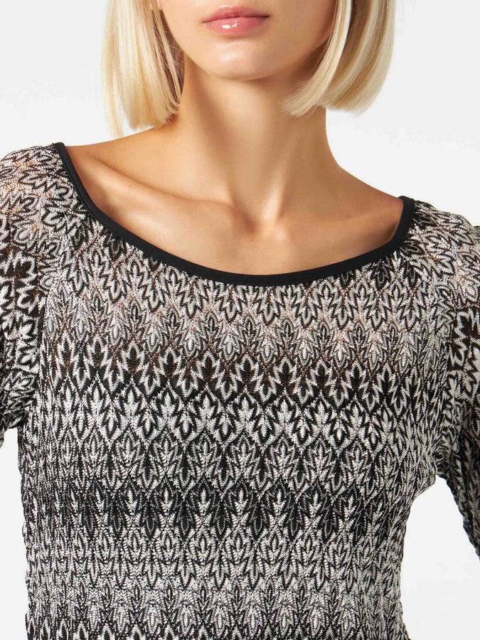 Mc2 Saint Barth Miniabito In Maglia Chevron Bianca E Nera