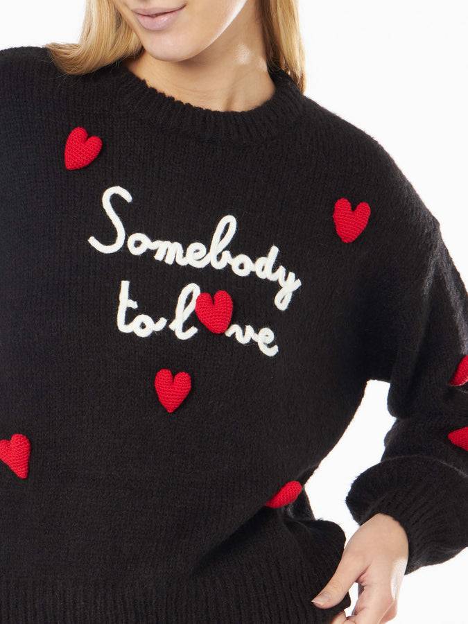 Mc2 Saint Barth Morbida Maglia Da Donna Dalla Forma Squadrata Con Ricamo Somebody To Love E Patch Cuori All'uncinetto