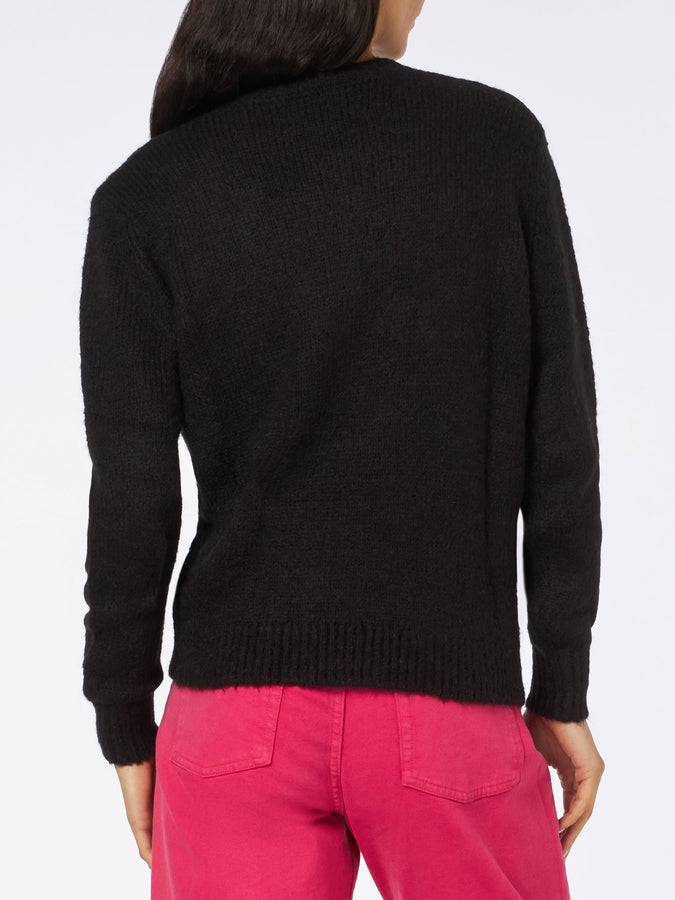Mc2 Saint Barth Morbida Maglia Da Donna Girocollo Con Patch Gatti All'uncinetto E Ricamo Volevo Un Gatto Nero