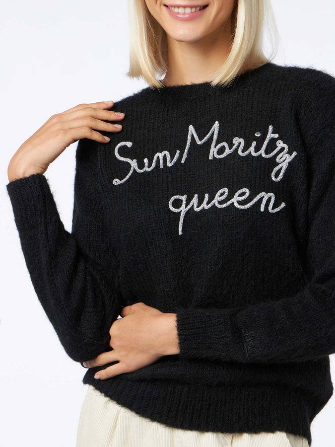 Mc2 Saint Barth Morbida Maglia Da Donna Girocollo Con Ricamo Sun Moritz Queen