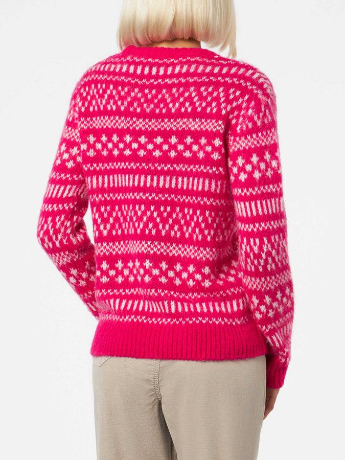 Mc2 Saint Barth Morbida Maglia Da Donna Girocollo Con Stampa Fair Isle E Ricamo Queen Of Chalet