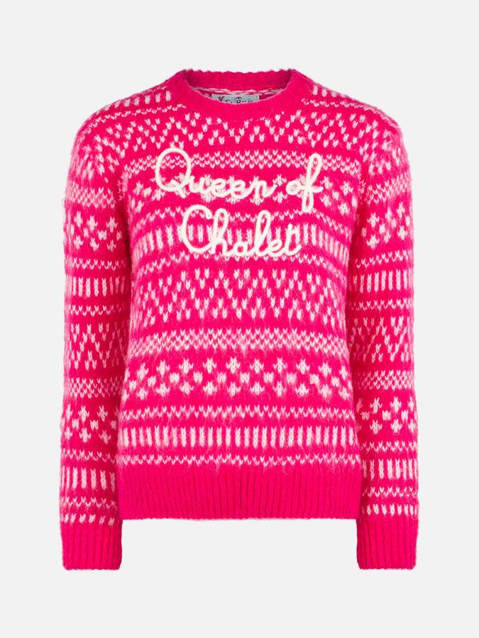 Mc2 Saint Barth Morbida Maglia Da Donna Girocollo Con Stampa Fair Isle E Ricamo Queen Of Chalet