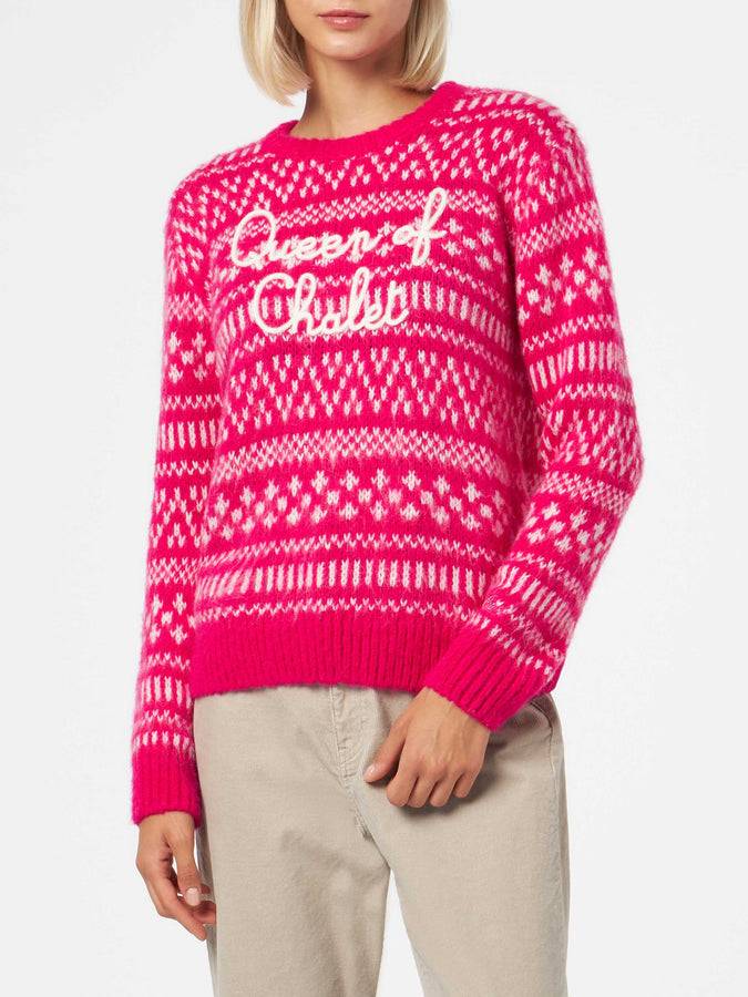Mc2 Saint Barth Morbida maglia da donna girocollo con stampa fair isle e ricamo Queen of Chalet