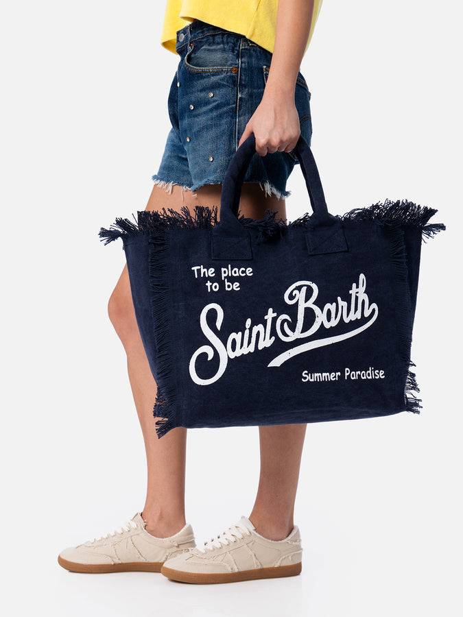 Mc2 Saint Barth Navy Blue Cotton Canvas Vanity Tote Bag