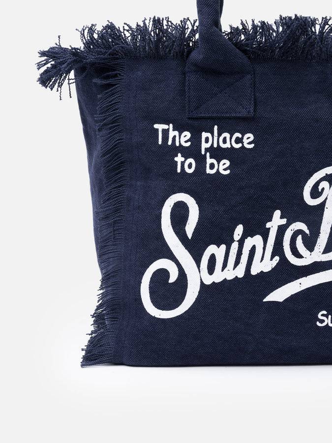 Mc2 Saint Barth Navy Blue Cotton Canvas Vanity Tote Bag