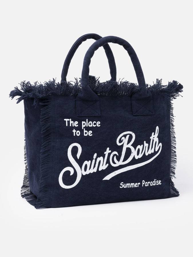 Mc2 Saint Barth Navy Blue Cotton Canvas Vanity Tote Bag