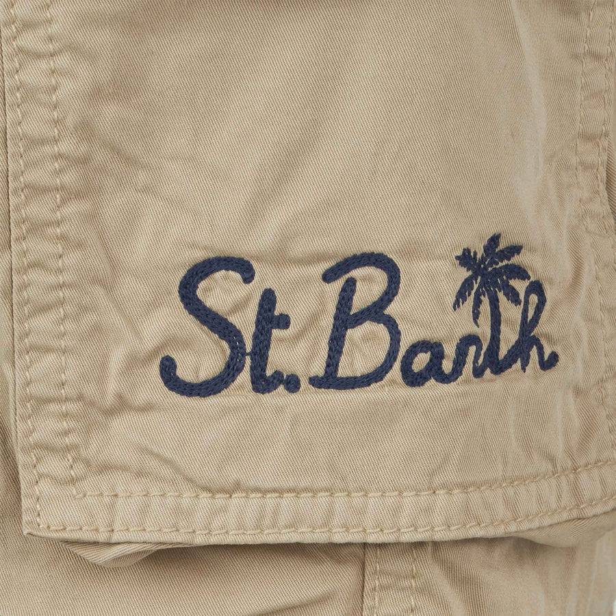 Mc2 Saint Barth Pantaloncini Cargo Da Bambino In Cotone Beige