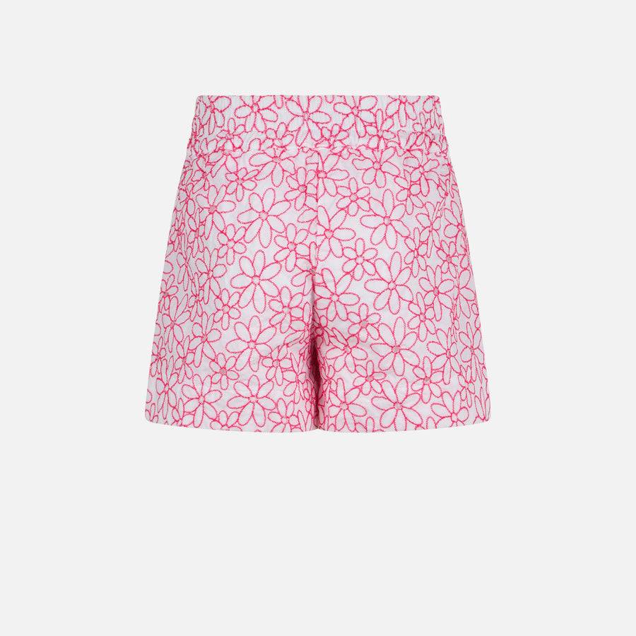 Mc2 Saint Barth Pantaloncini Da Bambina In Cotone Con Ricamo Margherite