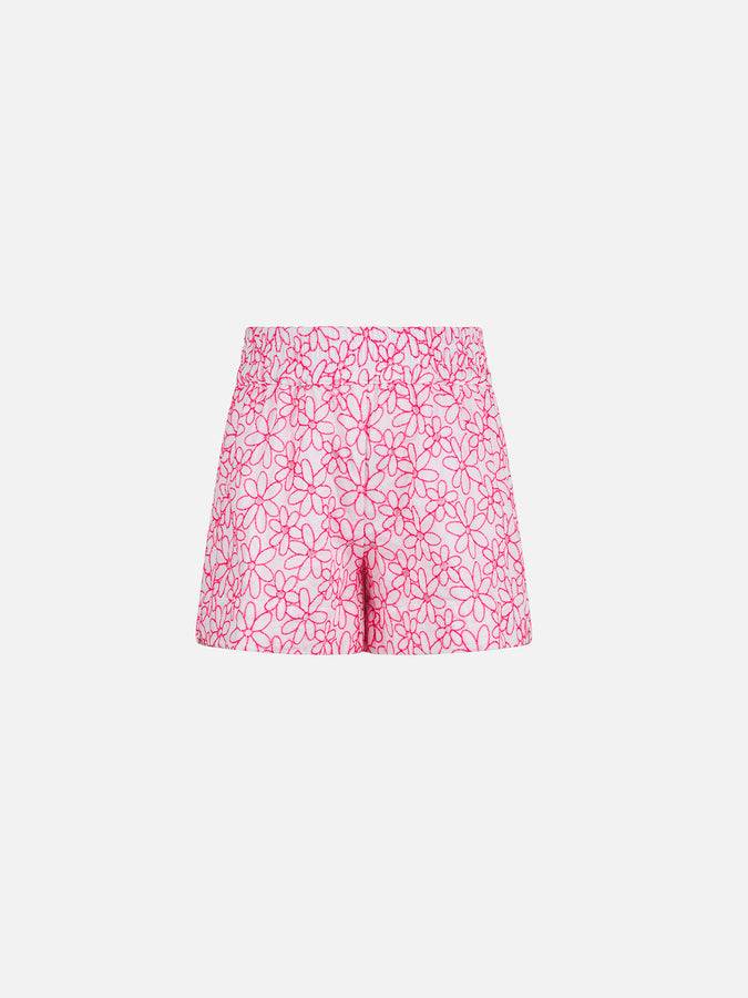 Mc2 Saint Barth Pantaloncini da bambina in cotone con ricamo margherite