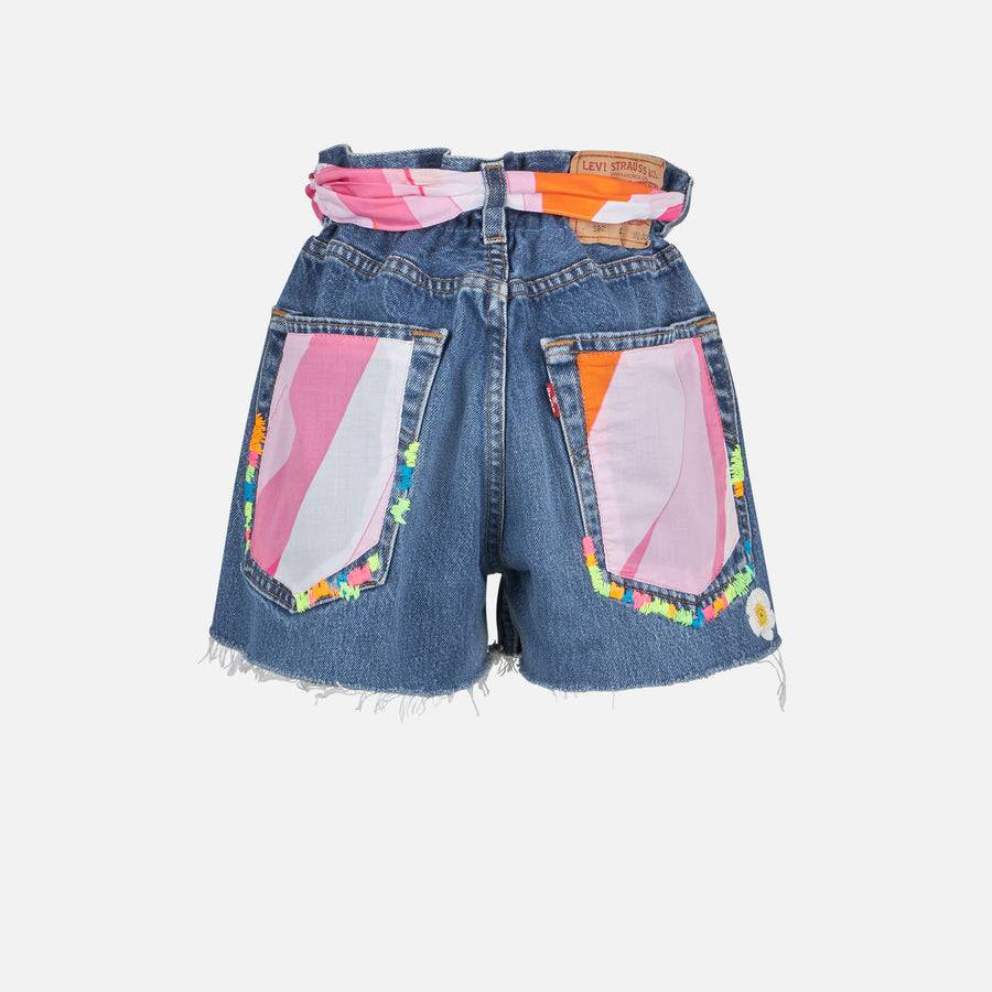 Mc2 Saint Barth Pantaloncini Da Bambina In Denim Riciclato Con Ricami E Patch