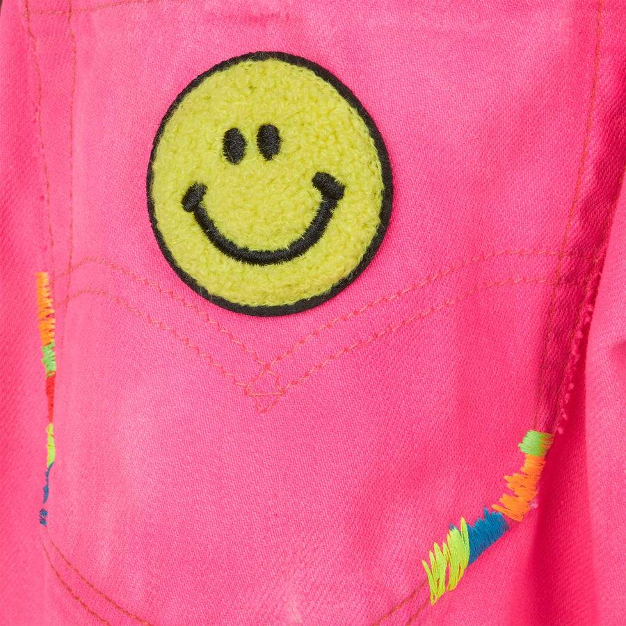 Mc2 Saint Barth Pantaloncini Da Bambina In Denim Riciclato Rosa Fluo Con Ricami