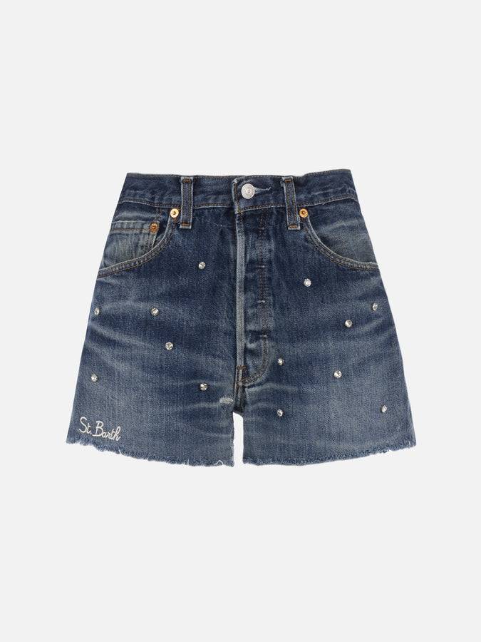 Mc2 Saint Barth Pantaloncini Da Donna In Denim Riciclato Con Strass
