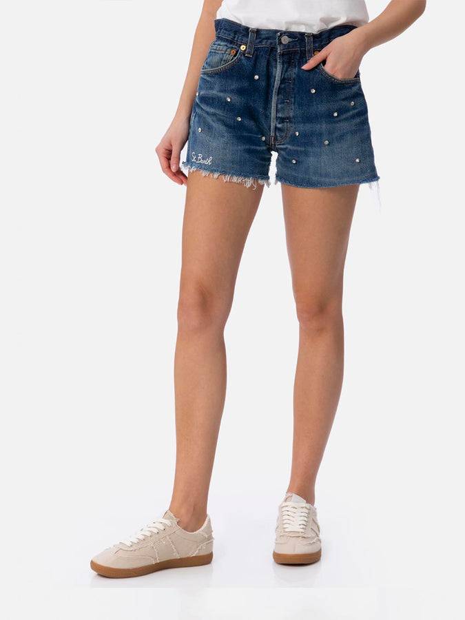 Mc2 Saint Barth Pantaloncini da donna in denim riciclato con strass