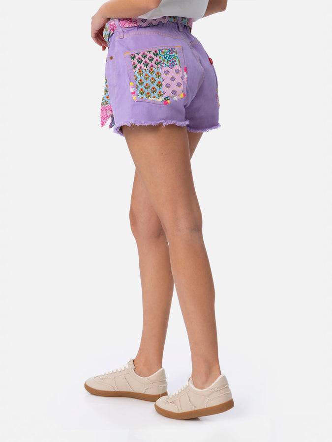 Mc2 Saint Barth Pantaloncini Da Donna In Denim Riciclatoo Con Toppe