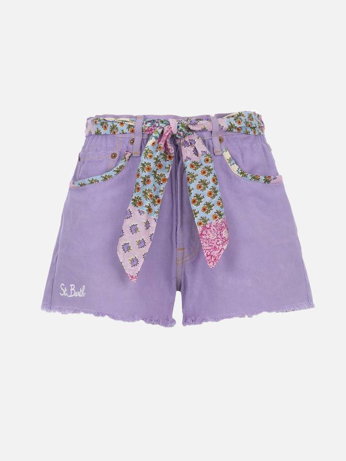Mc2 Saint Barth Pantaloncini Da Donna In Denim Riciclatoo Con Toppe