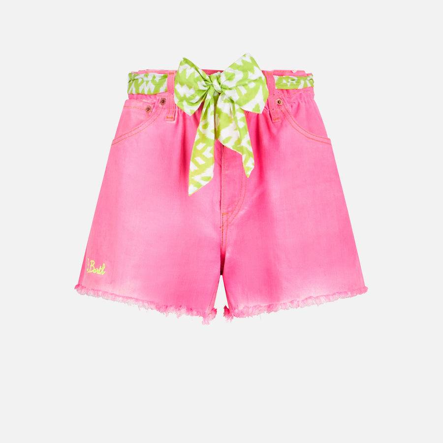 Mc2 Saint Barth Pantaloncini Da Donna In Denim Rosa Riciclato Con Ricamo