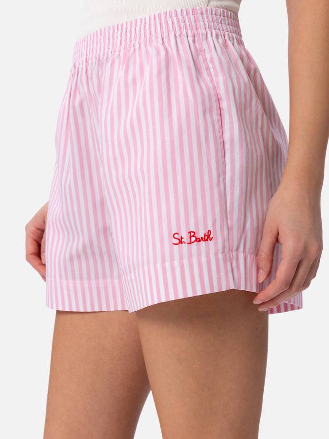 Mc2 Saint Barth Pantaloncini Da Donna Pull Up In Cotone Rigato Meave