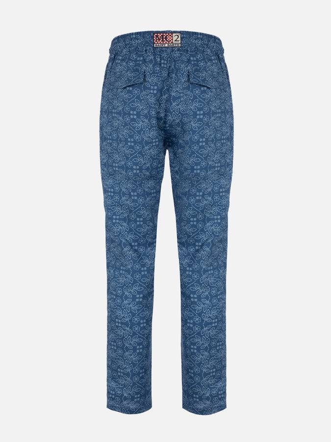 Mc2 Saint Barth Pantalone Calais Da Uomo In Lino Stampato Con Coulisse